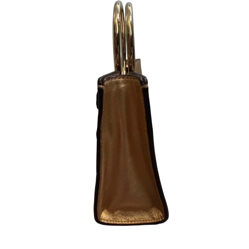 Kate‎ Spade Rose Gold Metallic Leather Flower Applique Mini Ring Handle Satchel